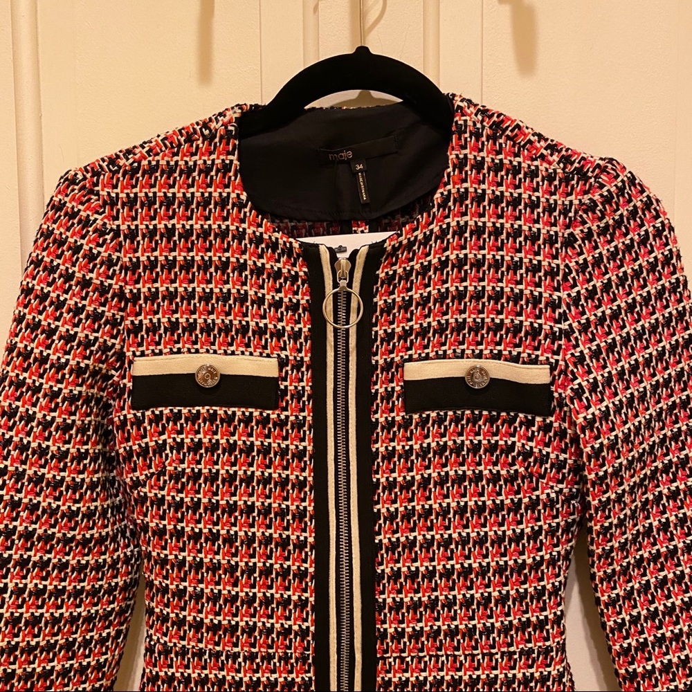 🎀SOLD🎀Maje Romane Red Tweed Long Sleeve Dress - Picture 7 of 9